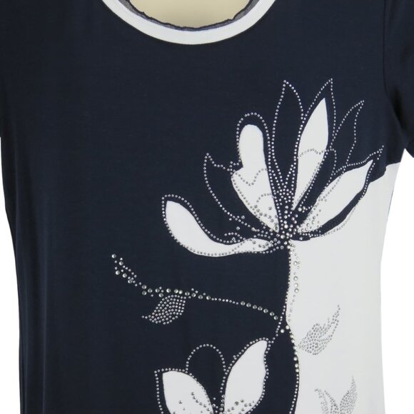 Variations Top Womens Size Small Blue White Studs Floral Short Sleeve Scoop - Picture 2 of 6